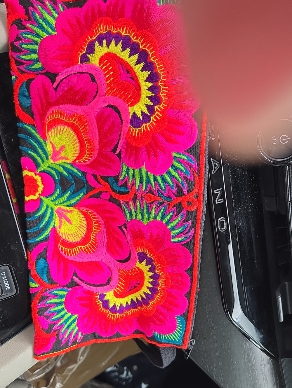 Embroidered Floral Clutch Wristlet in Vibrant Pink